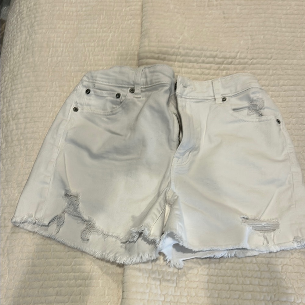 American Eagle Outfitters White Jean Shorts Frayed Hem